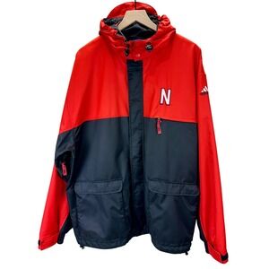 VTG 90s Adidas Nebraska Huskers Mens Size XL Jacket Heavyweight Color Block Hood